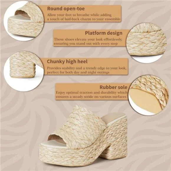 Platform Sandals Open Toe Chunky High Heel - Picture 5 of 7